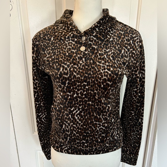 Juicy Couture Tops - Juicy Couture Leopard Print Velour Pullover Sweatshirt Size Small